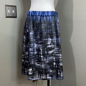 Chico's Crosshatch Pull On Skirt Size 1 Women's Lined Blue Black Below Knee